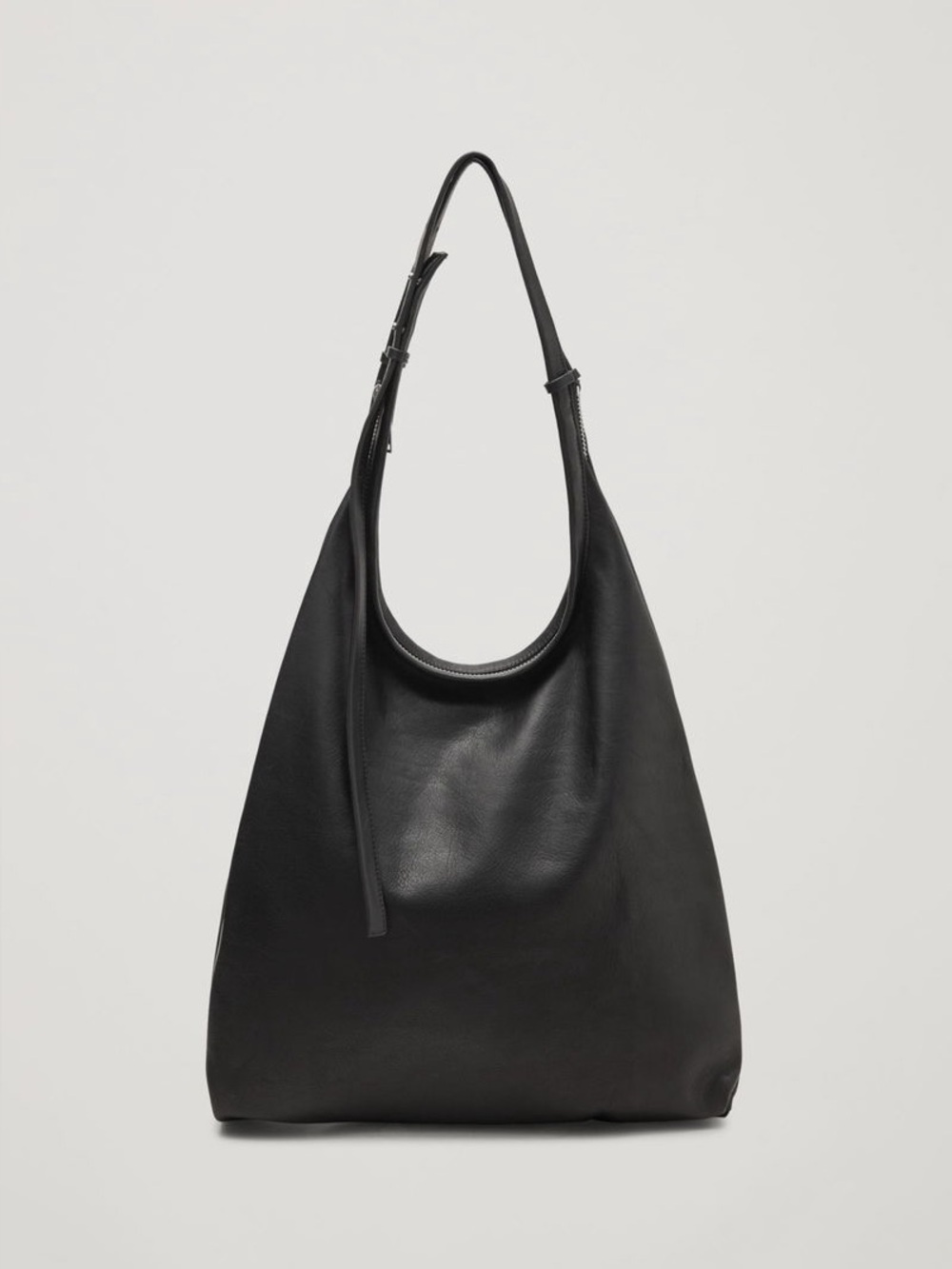 COS Soft Black Leather Shoulder Shopper Bag